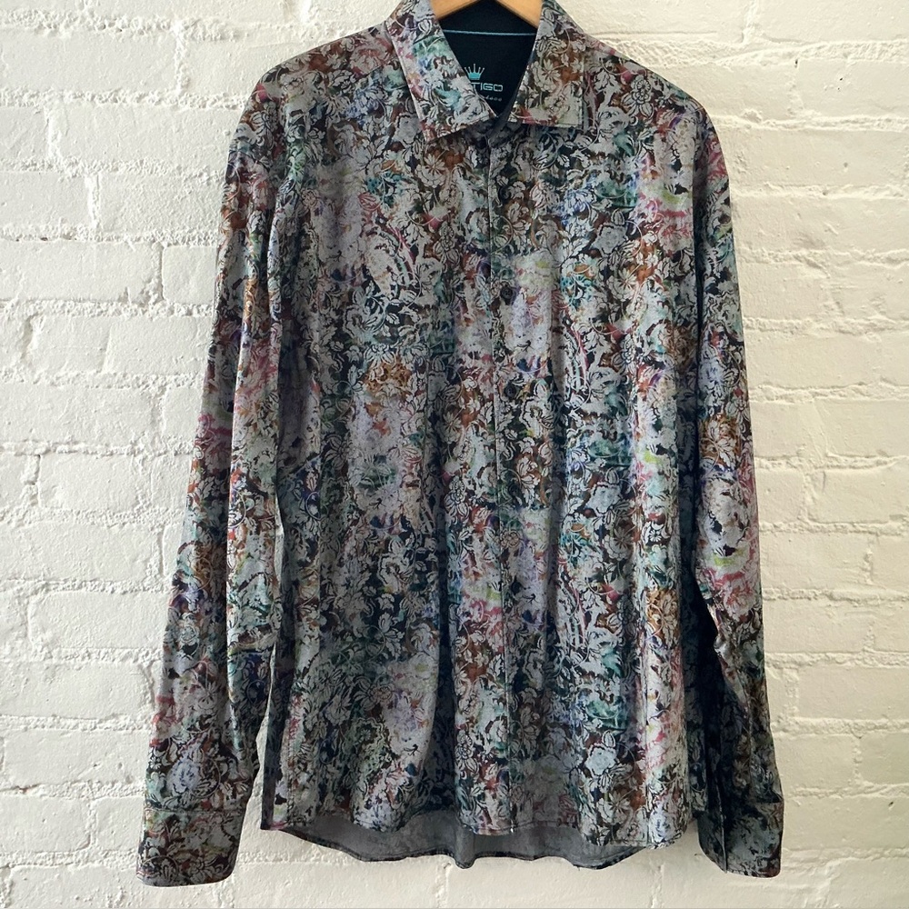 Bertigo Masterpiece Mens 2XL Colorful Printed Long Sleeve Button Up Dress Shirt